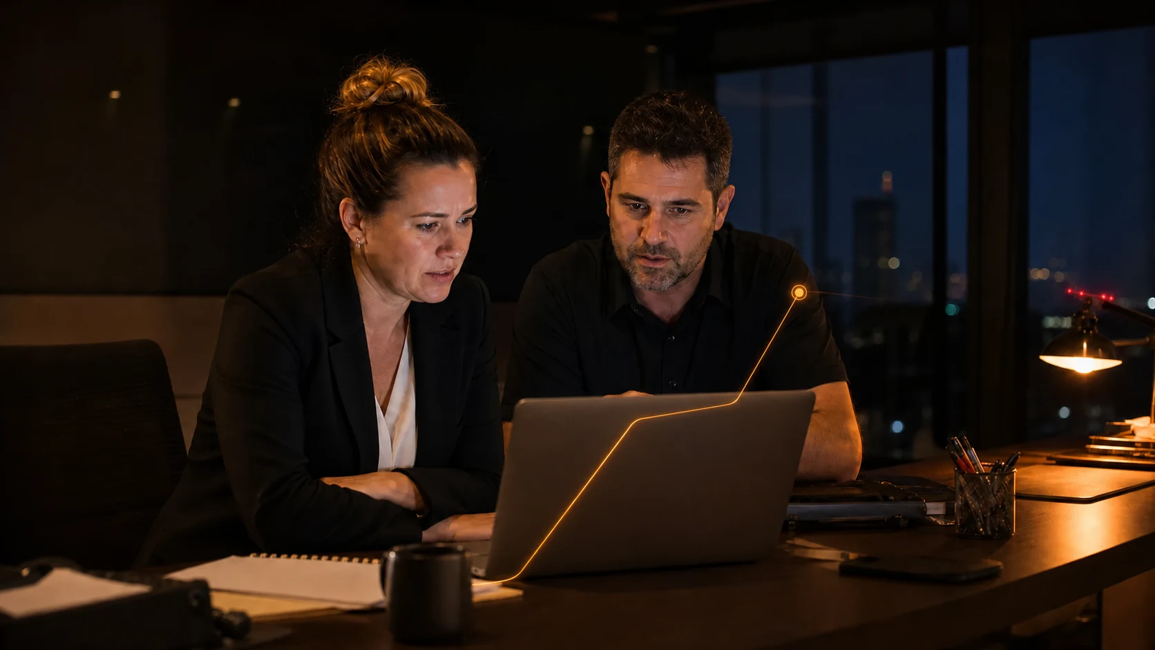 Business owner reviewing a credential exposure alert with an IT adviser