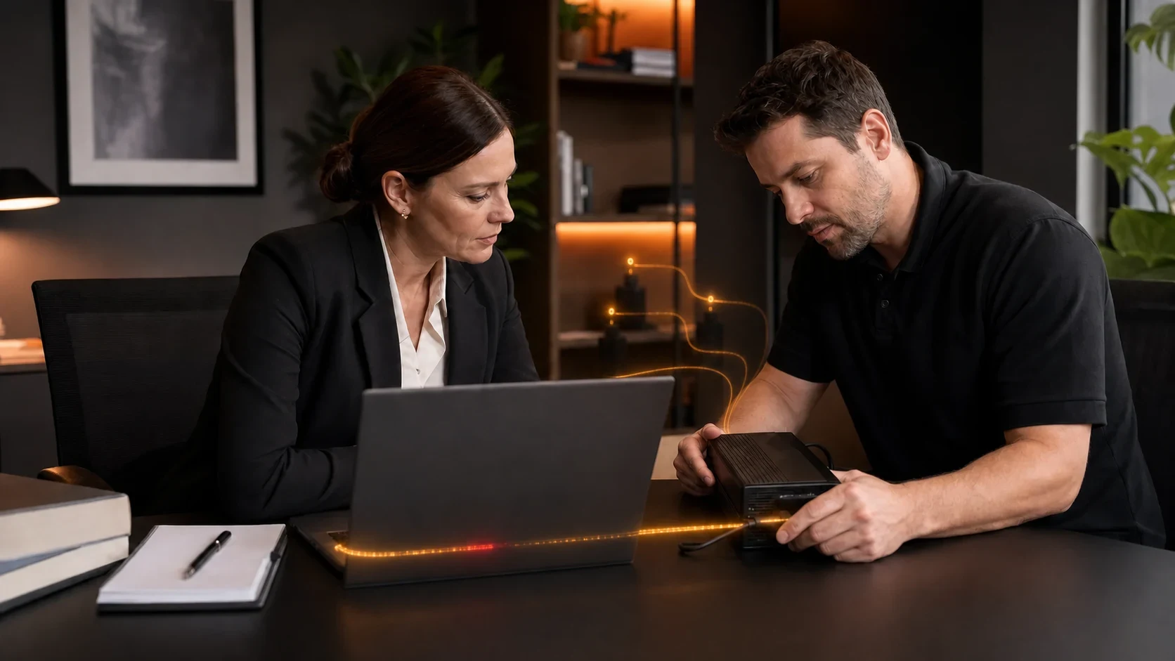 Professional services owner carrying out a backup recovery check with an IT adviser