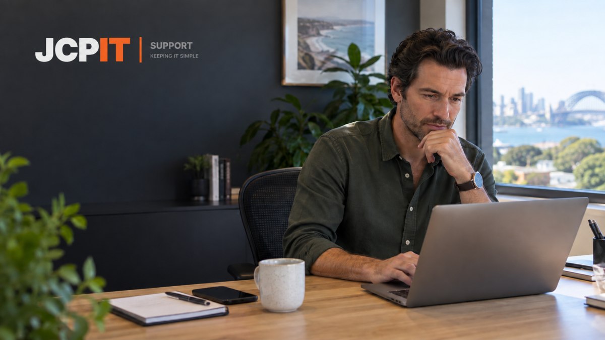 Small-business owner reviewing email authentication settings on a laptop