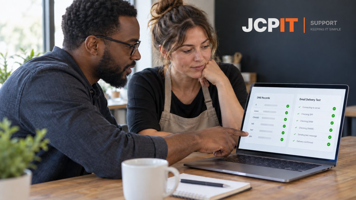 IT professional and business owner reviewing DNS and email delivery checks